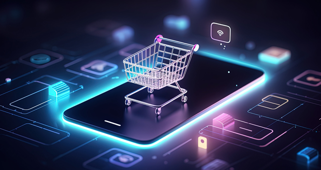 Digital representation of a phone with a shopping trolley sitting on top